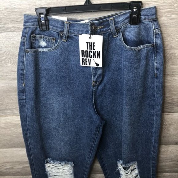 The Rockn Rev Size 8 Tapered Distressed Mom Jean - Picture 6 of 11